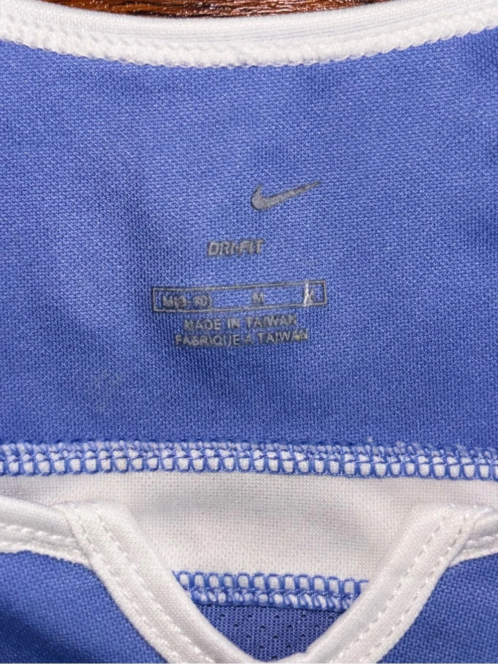Nike Dri-FIT Tank Top Sky Blue White Trim Navy Panels Jersey Style Scoop Neck